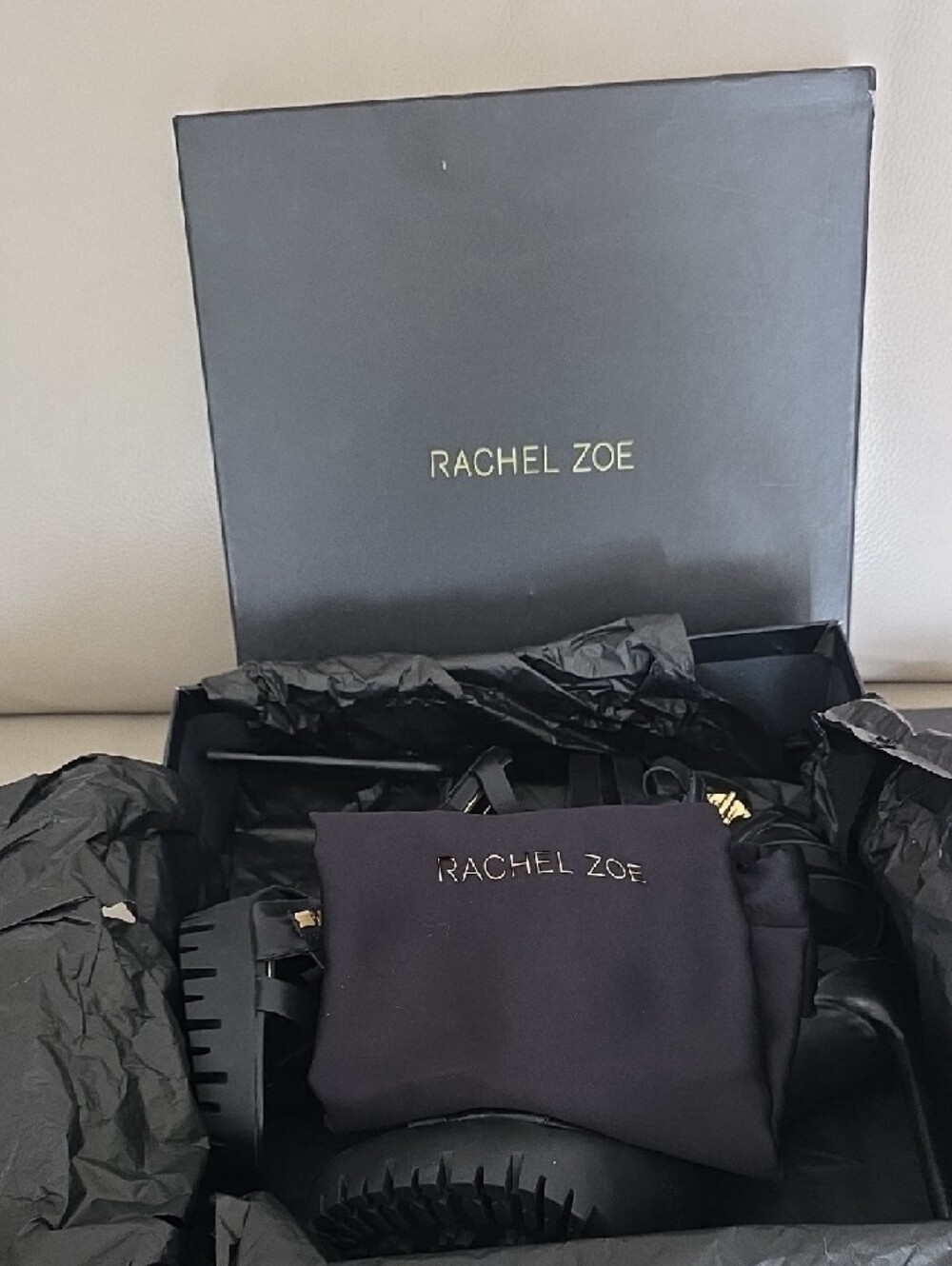Rachel Zoe Black Strappy Cage Heels with Gold Zipper - Picture 7 of 7